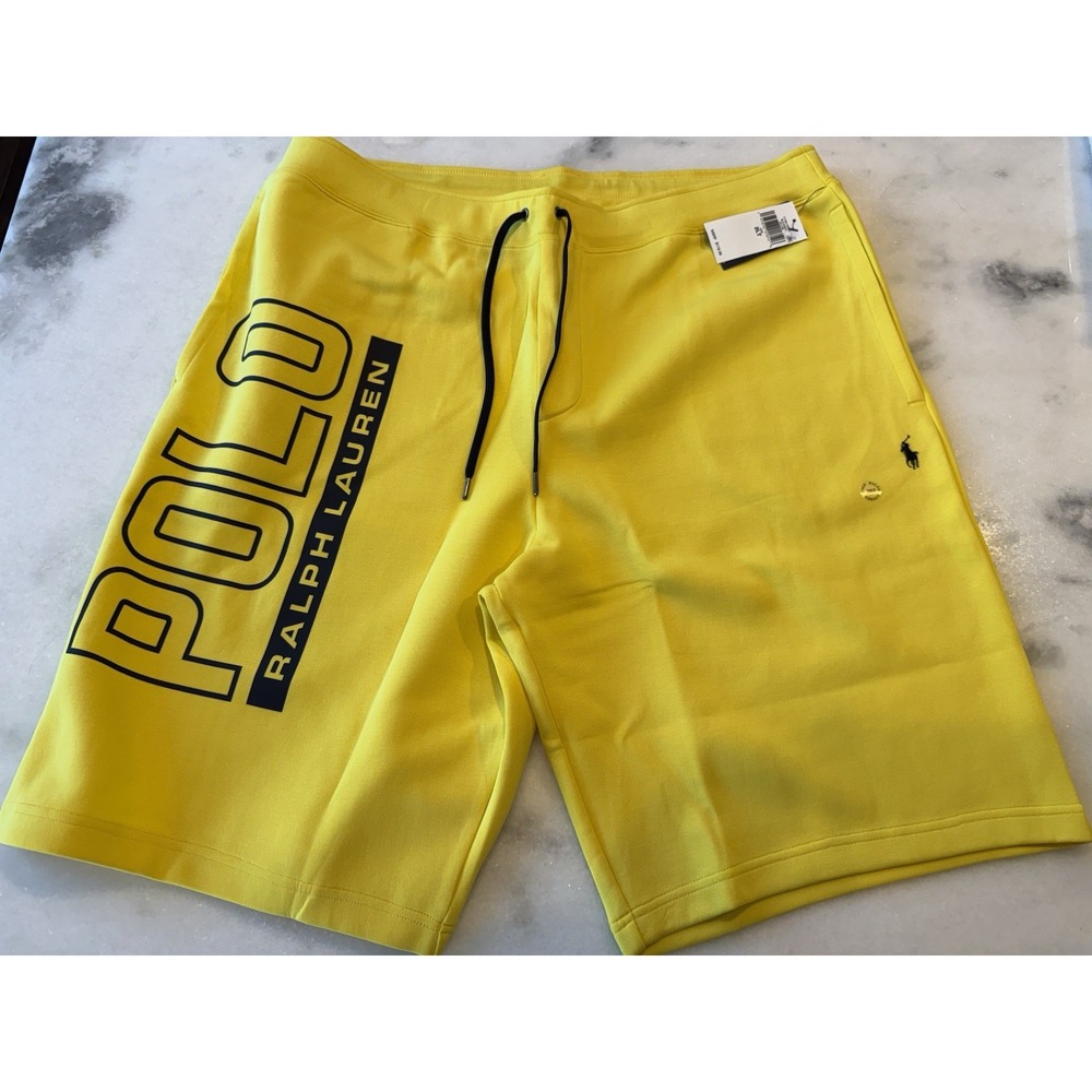Polo Ralph Lauren Shorts Mens 2XLT‎ Yellow Graphic Logo Fleece Sweat Shorts NEW